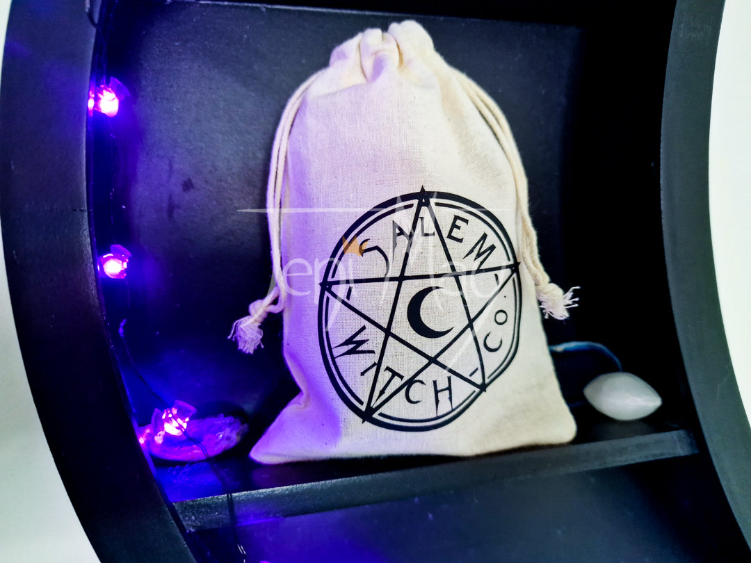 Salem Witch Co. Drawstring Crystal Pouch, Travel bag for crystals and trinkets