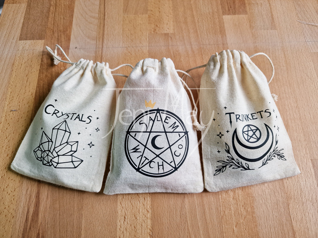 Salem Witch Co. Drawstring Crystal Pouch, Travel bag for crystals and trinkets